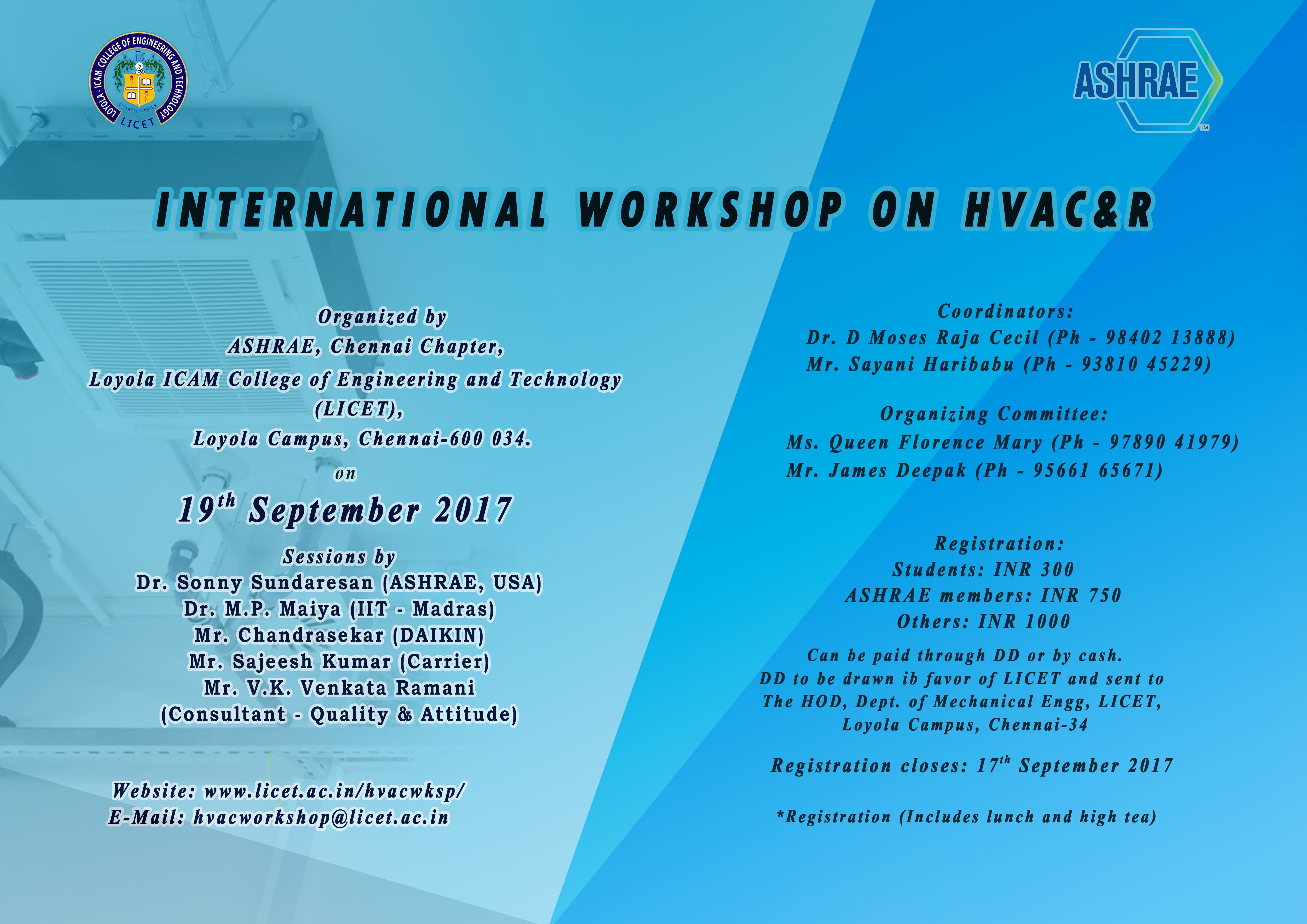 Workshop on Heating Ventilation Air conditioning and Refrigeration 2017